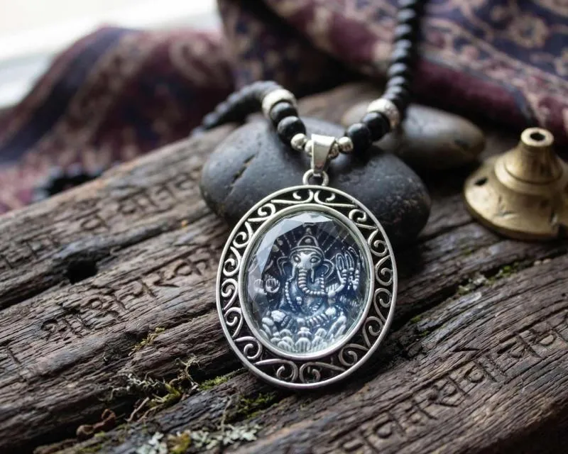 Ovaler Ganesha an Achat Perlenkette